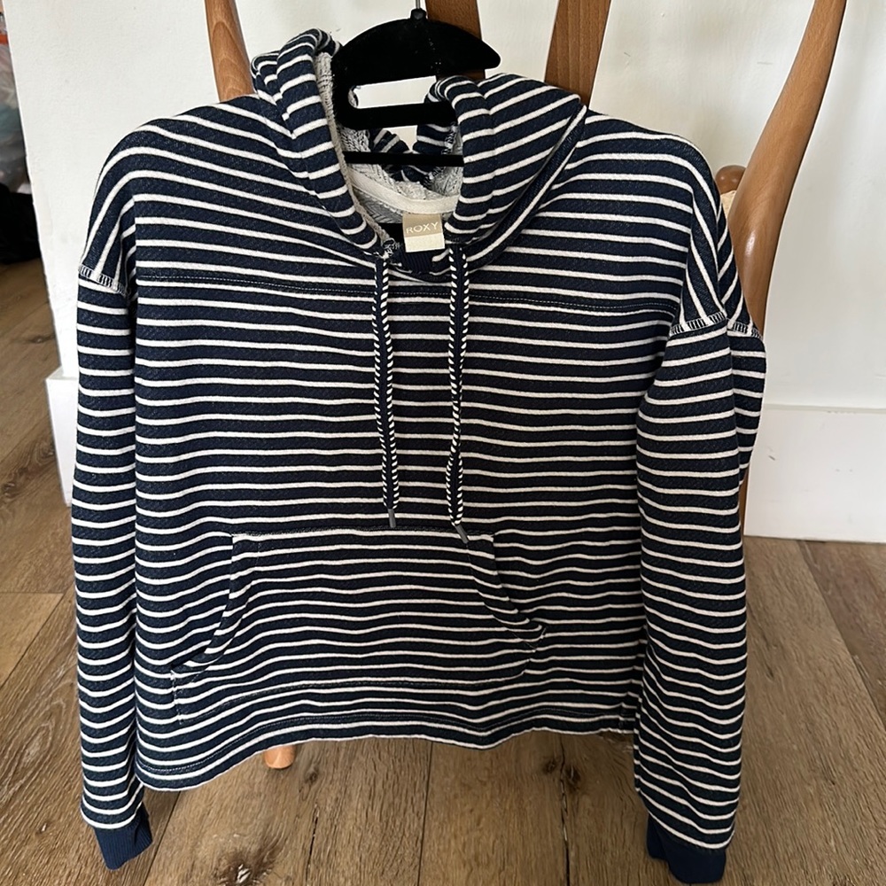 Roxy sweater with navy blue and white strips